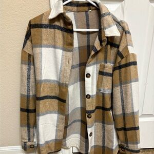 Plaid Tan and White woman’s Jacket